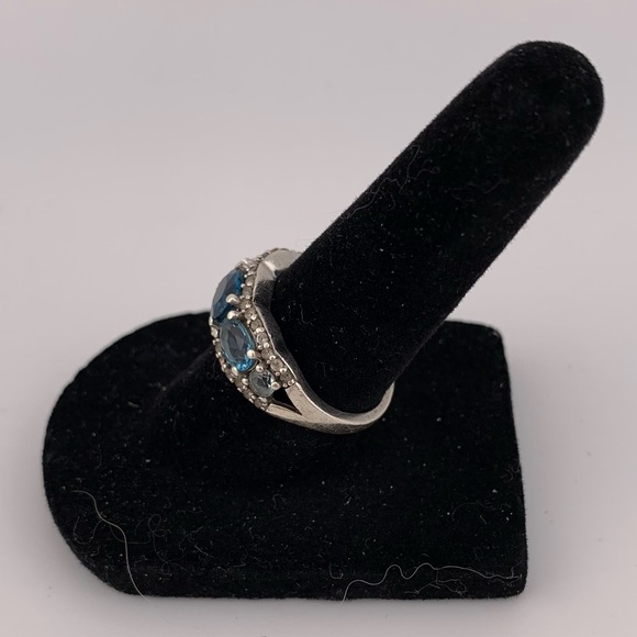 GRADUATED BLUE TOPAZ STERLING SILVER 925 SUNRING RHINESTONE ACCENTS VTG SIZE 6.5 - Picture 10 of 12